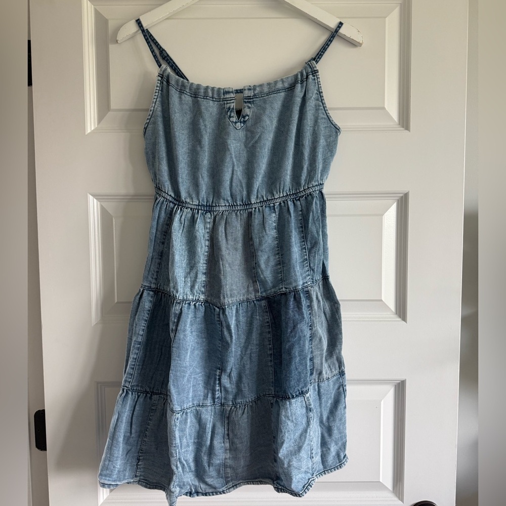 Young Threads Patch Denim Tiered Mini Dress Size M NWT